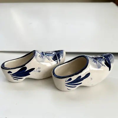 Handpainted Delfts Blauw Porcelain Blue White Shoes Clogs Holland Vintage Pair • $9.99