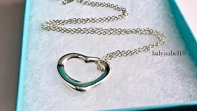 Tiffany & Co Elsa Peretti Open Heart Med 22mm Charm Thick Necklace Silver W Box • $199