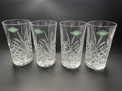 Godinger Shannon Crystal Highball Glasses 5.5” Tumbler Fans Crisscross Set Of 4 • $25