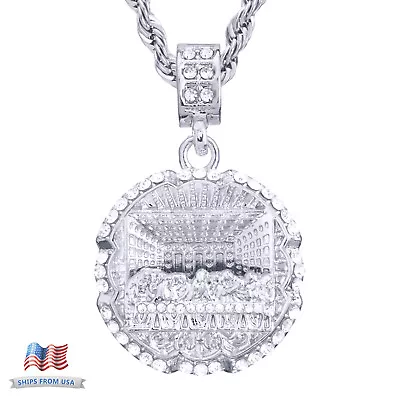 Men's Silver Tone Icy Last Supper Medallion Pendant 24  Chain Necklace HC 1082 S • $10.99