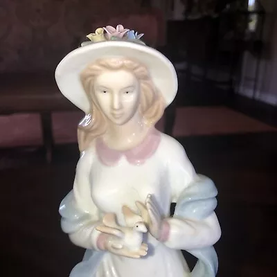 Vintage Tall Lladro Style Lady Holding Dove 12.5” Ceramic Figurine Unmarked • $15