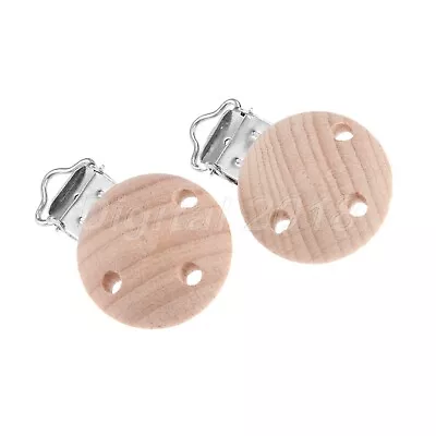 2/10pcs Wood Metal Holders Baby Pacifier Clips 3Hole Infant Soother Clasps 2Size • $3.48