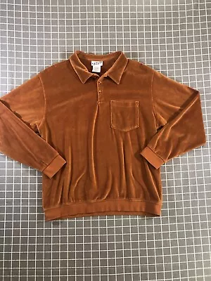 Vintage Irvine Park Long Sleeve Shirt~ Men Sz L Orange Velvet Velour Terry Cloth • $25