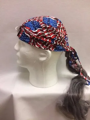 Assorted Doo Rag Bandana With Grey Synthetic Hair Fun Hat Comeaux Caps Halloween • $9.99