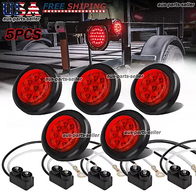 5pcs 2  Inch DOT Red Round Trailer 9 LED Marker Lights W/ Grommet For Truck RV • $24.85