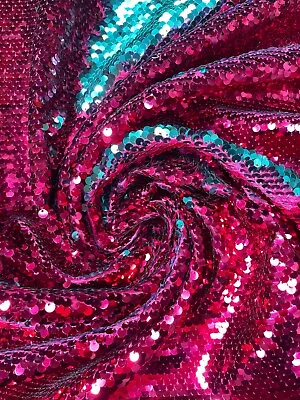 PINK TURQUOISE MERMAID Reversible 5mm Sequin Fabric Flip 2 Tone 130cm Wide • £5.50