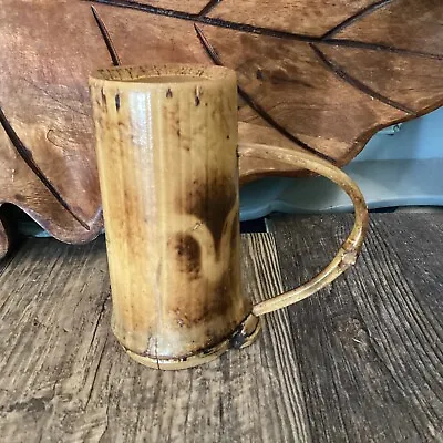 Vintage Neutral Bamboo Cup Primitive Tube Vase Tiki Boho Mid Century Mod • $25.43