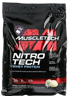 Nitro Tech Whey Protein Vanilla 10 Lbs (4.54 Kg) By USA Fast Free Shipping  • $164.99