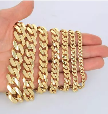 10K Yellow Gold Miami Cuban Monaco Chain Bracelet 6mm-20mm 7  8  8.5  9  Hollow • $331.99