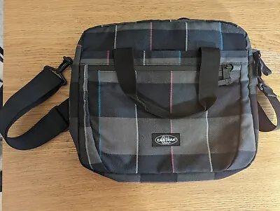 Eastpak Laptop Messenger Cross Body Bag Check Grey Blue Pockets Vintage • £20