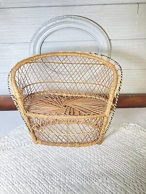 Vintage Wicker Mini Loveseat Peacock Rattan Doll Chair Plant Stand Photography  • $13.20