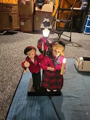 Holiday Creations Lighted Animated Motion Boy Girl Carolers With Lamp Vintage • $70