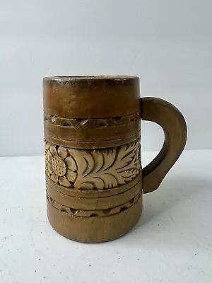 Handmade Wooden Rustic Beer Mug Cup Vintage Engraved Floral Design • $29.99