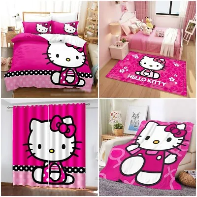 Hello Kitty Duvet Cover Bedding Set Carpet Floor Mat Flannel Blanket Curtains • $22.99