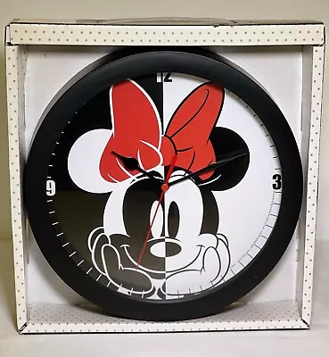 Disney Minnie Mouse Battery Wall Clock Black White Red 9  Black Frame Modern • $22.95