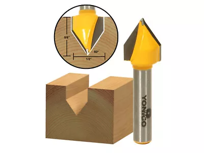 $8.95 • Buy 60 Degree X 1/2  Diameter V Groove Router Bit - 1/4  Shank - Yonico 14993q
