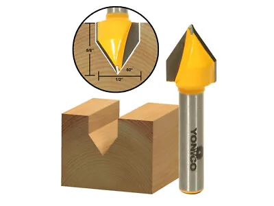 60 Degree X 1/2  Diameter V Groove Router Bit - 1/4  Shank - Yonico 14993q • $8.95