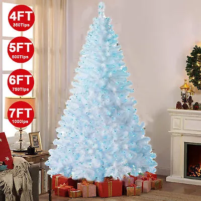 4/5/6/7ft Artificial Christmas Tree With Blue LED Lights Bushy Pine Xmas Decor • $8.99