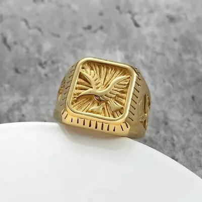 Flying Eagle Vintage Designer Men's Ring Solid 14K Yellow Gold Plated 925 Silver • $373.64