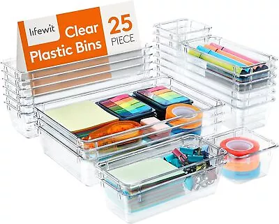 Lifewit Drawer Organizer Set Clear Plastic Desk Bathroom Makeup • $14.99