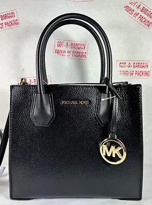 Michael Kors Mercer Black Pebbled Leather Medium Crossbody Satchel Bag • $90.98