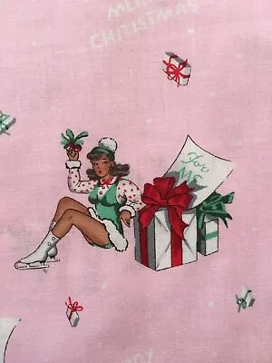 New Alexander Henry Christmas Pinup Fabric Girls Ice Skating Pink  For You • £19.45