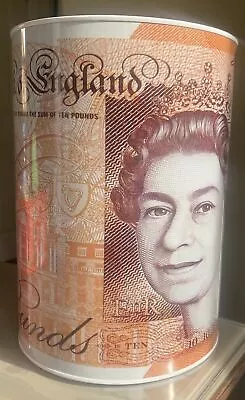 £10 Note LARGE Money Coin Box Tin Saving Cash Piggy Bank Holiday Saving Box • £10