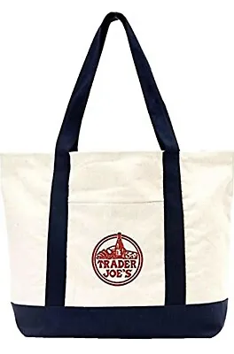 $5.91 • Buy 🏝️NWT TRADER JOE'S Heavy Duty Reusable Canvas Tote Shopping Bag Blue Embroided