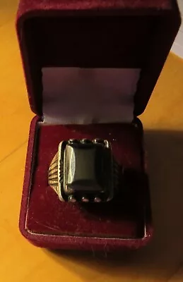 LARGE MEN'S OLD PAWN NAVAJO STERLING SILVER BLACK ONYX HEAVY RING SZ 13 13.6 Gr • $27.66