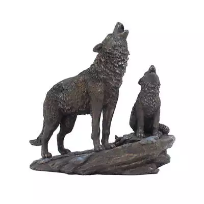 Veronese Wolf Parent & Cub Figurine Statue For Home Decor - Cold Cast Bronze • $187