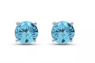 Round Cut Simulated Aquamarine March Birthstone Stud Earrings In Sterling Silver • $67.79