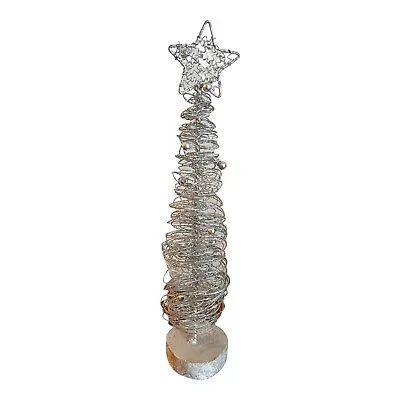 Wire Metal And Glitter Silver Spiral Wire Table Top Christmas Tree 14  With Star • $9.49