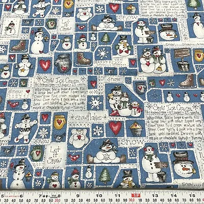 Vintage Dianna Marcum Snow Ice Cream Recipe Glitter Blue Cotton By The Half Yard • $9