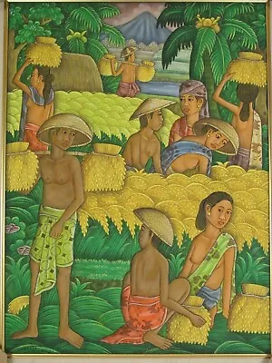 Vintage Suasa Painting Ubud Bali Folk Art Master Tropical Farm Mountain Figures • $399.99