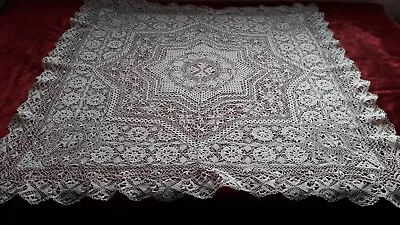 Antique Hand Made Maltese Lace Tablecloth 36 X37 /92x94cm • £20