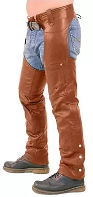 Mens Bikers Chaps Jeans Real Brown Leather Motorcycle Trouser Pants • $99.99