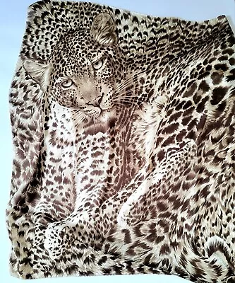 Vintage Silk Leopard Scarf Shawl Safari Bandana Animal Pattern Brown Hand Rolled • $18.90