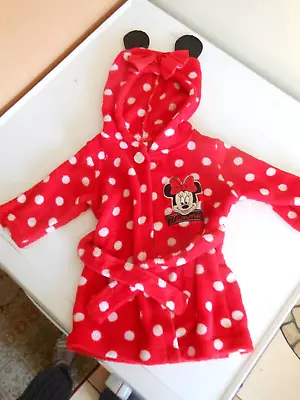 Disney Baby Minnie Mouse Hooded Dressing Gown-red /white Spotted Age 3-6 Months • £1.75