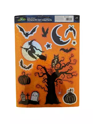 10 Large Halloween Trick Or Treat Orange Hologram Window Cling Stickers • £13.02