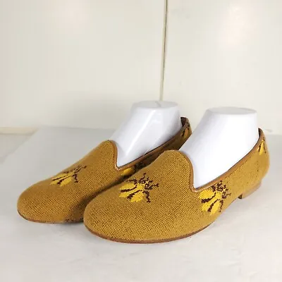 $49.99 • Buy ZALO Women's Bees US 8,5 M Yellow Needlepoint Embroidered Flats Loafers Shoes