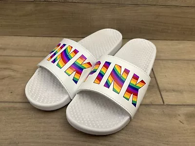 Pink Victoria Secret  Rainbow Logo Slide Sandals Size Medium (8) EU-38-39 New! • $9.95