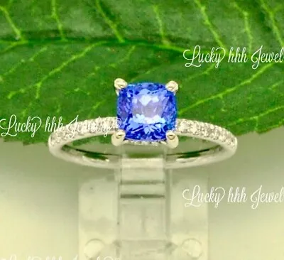 14k Solid White Gold Natural Diamond & AAA Cushion Cut Tanzanite Ring 1.68 Ct • $722.50