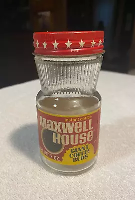 VINTAGE EMPTY MAXWELL HOUSE INSTANT COFFEE JAR With RED METAL LID - 2 Oz. SIZE • $10.50