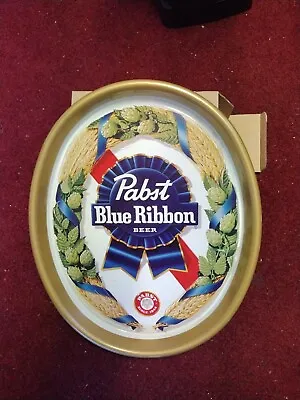 VTG Pabst Beer Tray Metal BIG Vintage Blue Ribbon Emblem Barley Rec Room Sign • $35.99