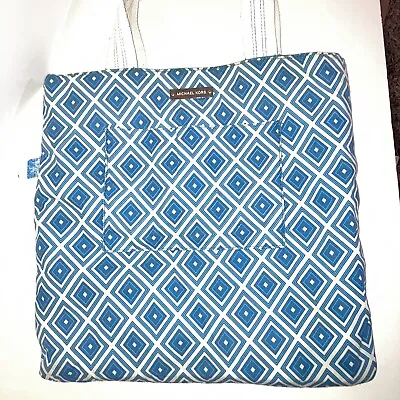 Michael Kors Blue/White Reversible Canvas Island Capri Tote Bag (large Size) • $24.99