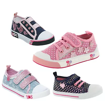 Girls Canvas Shoes Pumps Children Summer Casual Trainers Flat Low Top Plimsolls • £9.99