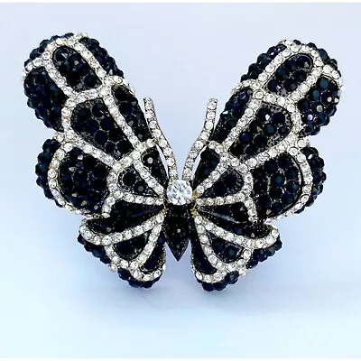 Joan Boyce Ring Large Butterfly Black Silver Stunning Statement Piece Size 8 VTG • $59