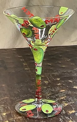 Lolita Collection Hand Painted Green Olives Dirty Martini Glass With Recipe • $24.99
