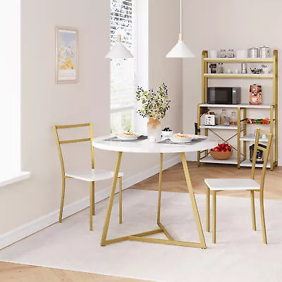 Round Dining Table Set W/2 Upholstered Chairs Wood Top For Small Space Kitchen • $126.20