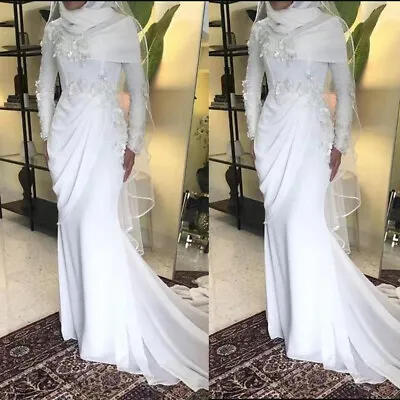 Muslim Wedding Dresses Chiffon Long Sleeves Mermaid Lace Appliques Bridal Gowns • $156.39